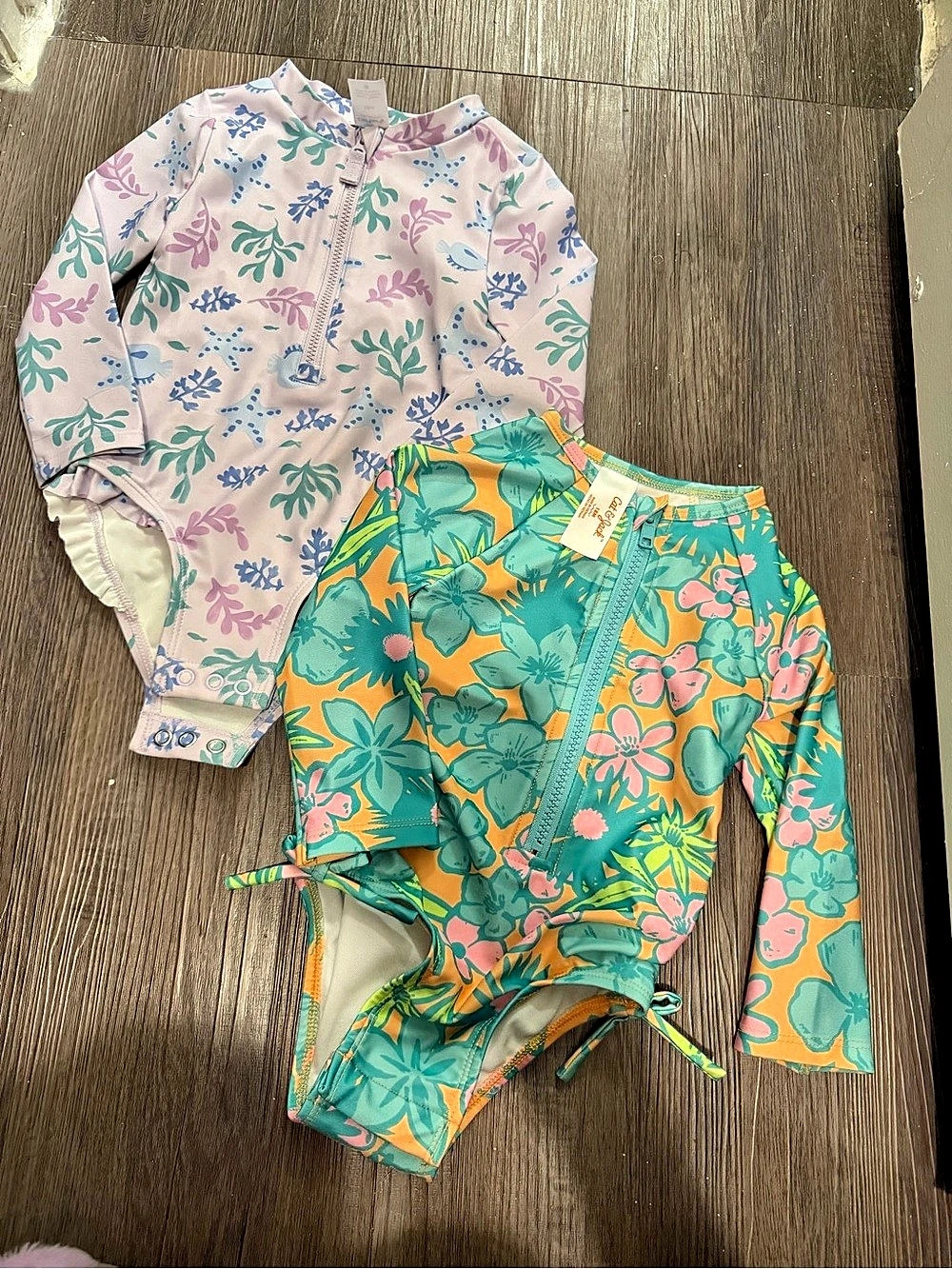 Carter's Two Floral One-Piece Rashguards Baby 18M- Like New